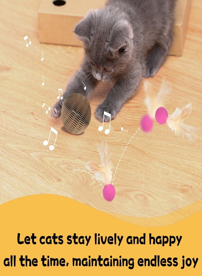 succulentlovers 6 PCS Cardboard Cat Ball Toy with Bell & 3 PCS Cat Feather Ball Toy, Tear-resistant Interactive Cat Toy Set for Indoor Outdoor Playing Chewing Training Chasing and Exercise for Cats Stress Relief - Image 4
